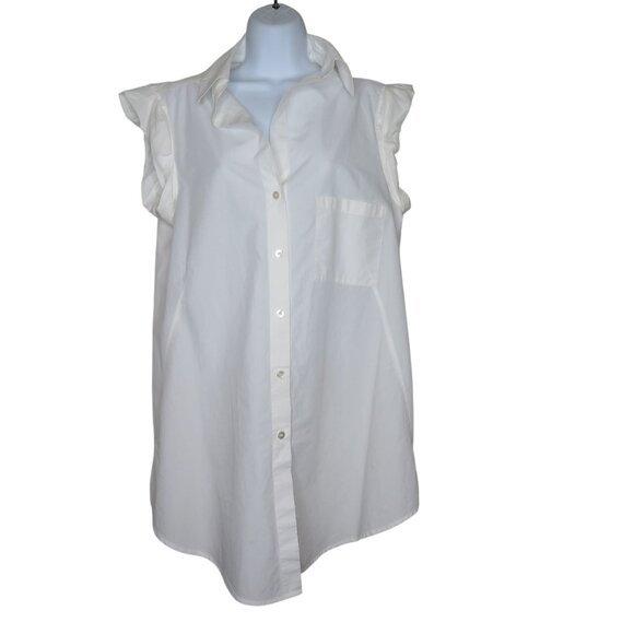 Vintage DKNY Cap Sleeve Tunic Button-Up Blouse White Cotton Womens US 8/GB 10/IT - Picture 2 of 14